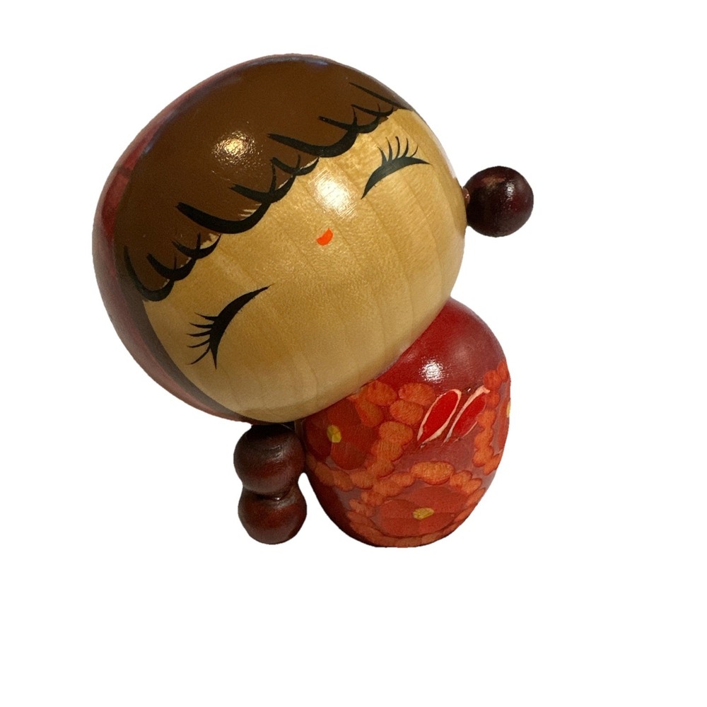 Usaburo Work Kokeshi Smiling Girl Japanese Wooden Doll 4.5‎ x 3.5 Excellent